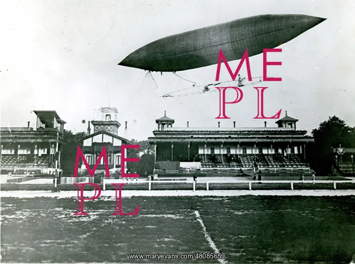 : The first flight of Santos-Dumont airship No5 from Longc : The first flight of Santos-Dumont airship No5 from Longc