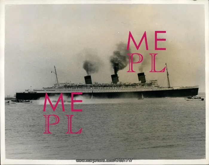 : First hovercraft dwarfed by liner Queen Mary : First hovercraft dwarfed by liner Queen Mary