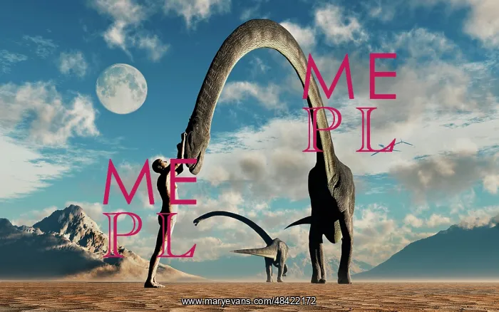 : The first man, Adam, greeting Omeisaurus sauropod dinosaurs : The first man, Adam, greeting Omeisaurus sauropod dinosaurs