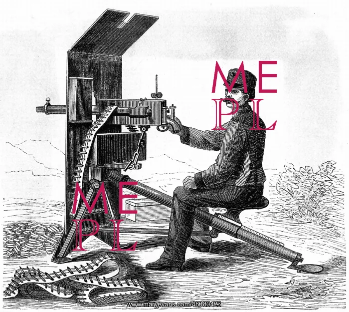 : First model of Hiram Maxim's machine gun. From : First model of Hiram Maxim's machine gun. From