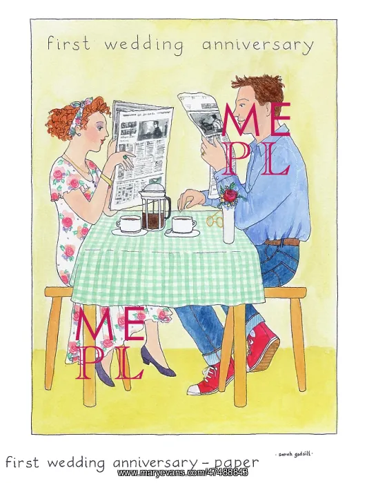: First Wedding Anniversary - reading newspapers : First Wedding Anniversary - reading newspapers