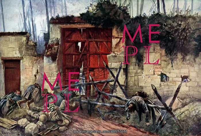 : First World War battlefield scene, 1918. A gate : First World War battlefield scene, 1918. A gate