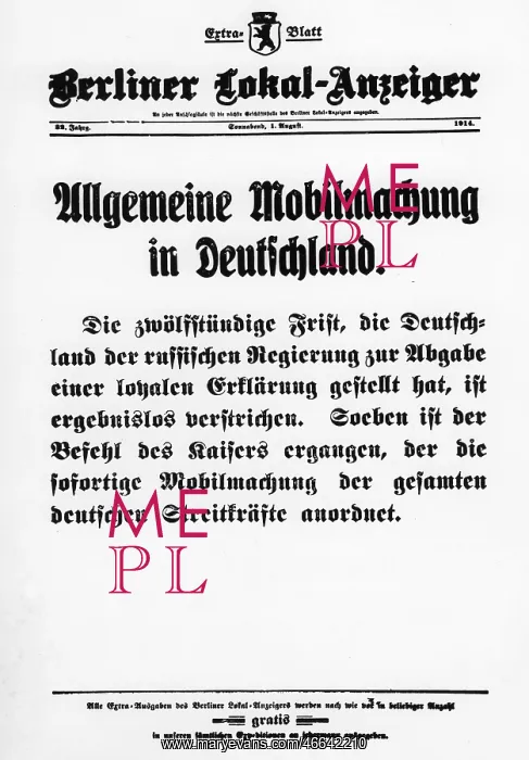 : First World War / WWI, outbreak of the war, Allgemeine : First World War / WWI, outbreak of the war, Allgemeine
