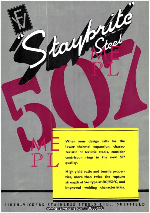 : Firth-Vickers 507 STAYBRITE Stainless Steels : Firth-Vickers 507 STAYBRITE Stainless Steels