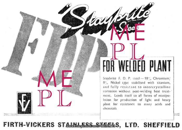 : Firth-Vickers Staybrite Stainless Steels 1949 : Firth-Vickers Staybrite Stainless Steels 1949