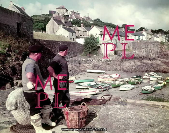  : Fishermen and boats at Coverack, Cornwall
