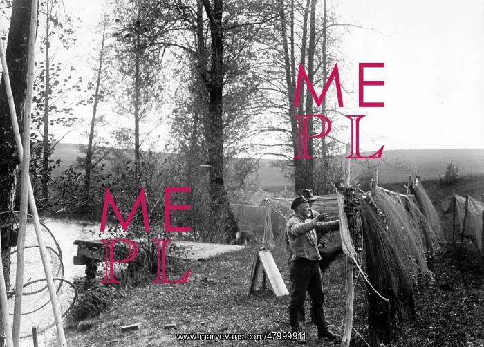 : Fishermen from Masuria dry their nets on the banks : Fishermen from Masuria dry their nets on the banks