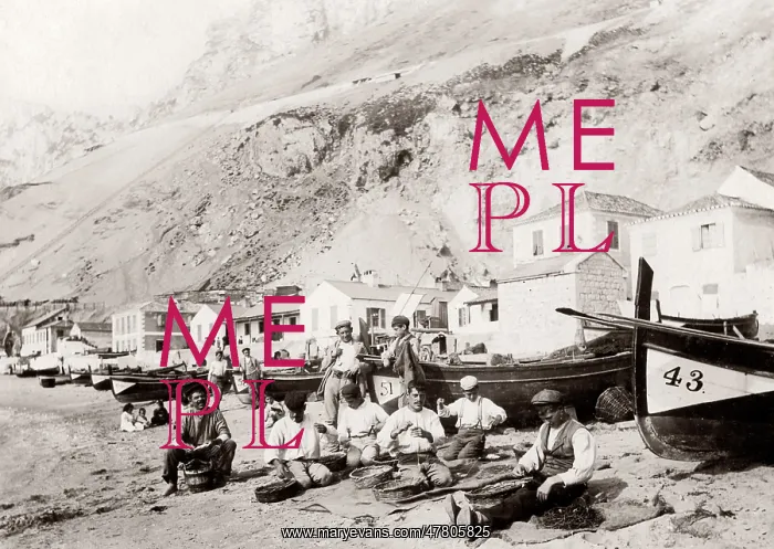  : Fishermen mending nets, Catalan Bay, Gibraltar, c.1890