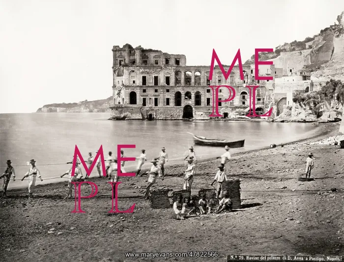 : Fishermen pulling nets on the shore at Naples, Italy : Fishermen pulling nets on the shore at Naples, Italy