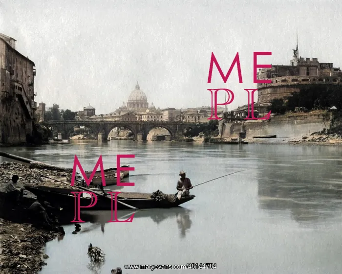 : Fishermen on the River Tiber, Rome, Italy : Fishermen on the River Tiber, Rome, Italy