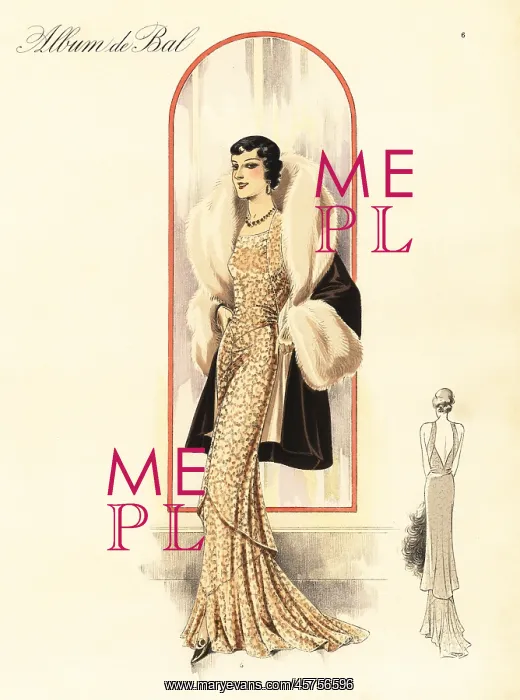 : Fitted evening frock of cered lace, 1935 : Fitted evening frock of cered lace, 1935