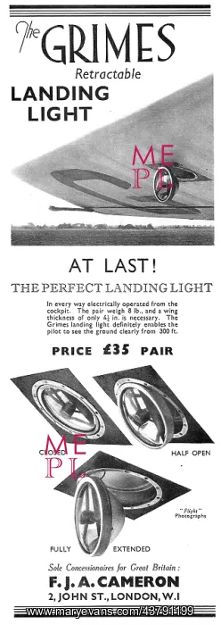: F.J.A.Cameron - Grimes Self Retractable Landing Lights : F.J.A.Cameron - Grimes Self Retractable Landing Lights