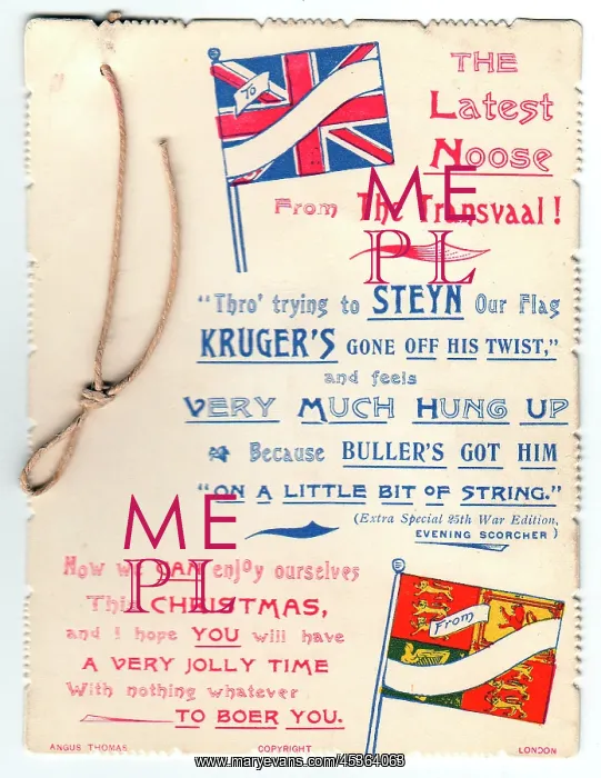 : Flags and string with comic verse on a Christmas card : Flags and string with comic verse on a Christmas card