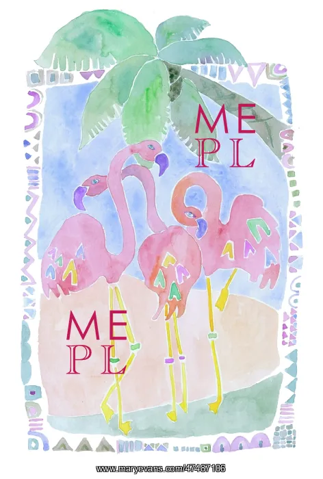 : Flamingos under a palm tree : Flamingos under a palm tree