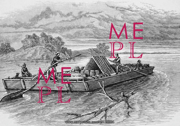 : Flatboat Carrying Barrels of Cargo and Goods Going : Flatboat Carrying Barrels of Cargo and Goods Going