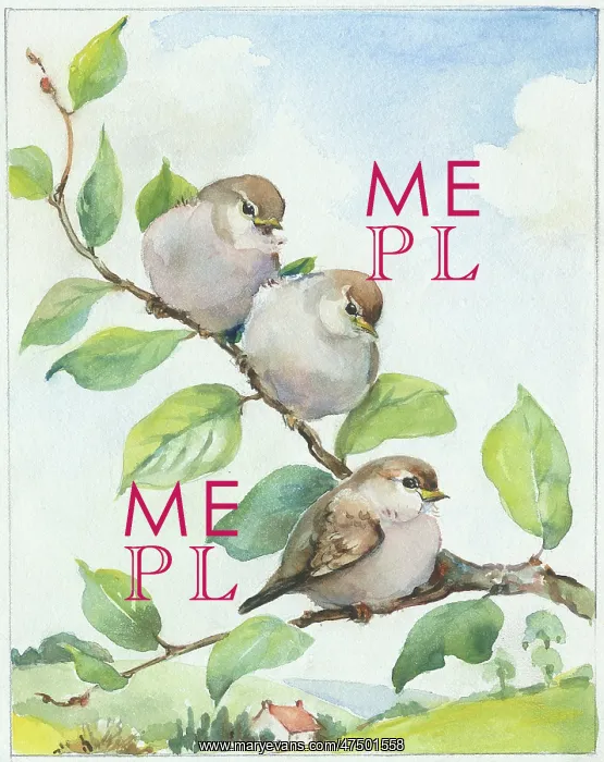  : Three fledglings on a leafy branch