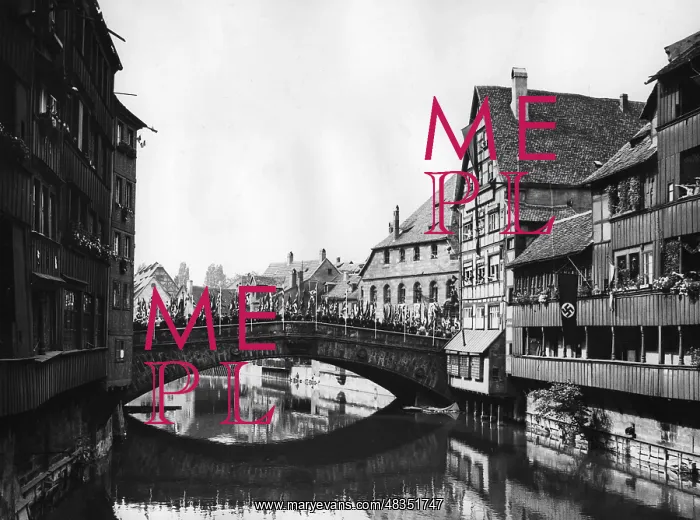 : The Fleisch Bridge with marching Nazi columns : The Fleisch Bridge with marching Nazi columns