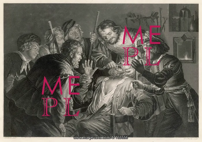: Flemish tooth-drawer with patient and audience : Flemish tooth-drawer with patient and audience