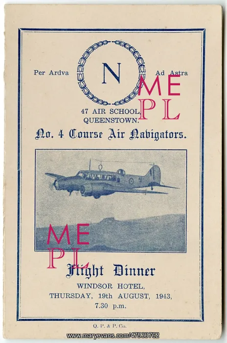 : Flight Dinner menu card for 47 Air School : Flight Dinner menu card for 47 Air School