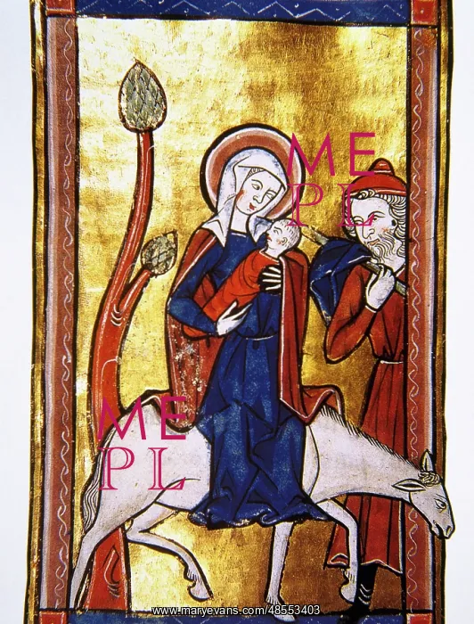 : The flight into Egypt. Miniature. 13th century : The flight into Egypt. Miniature. 13th century
