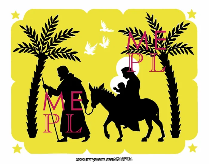 : The Flight into Egypt with two palm trees : The Flight into Egypt with two palm trees