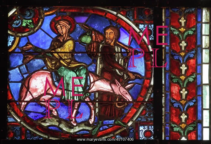 : Flight to Egypt, stained glass window, Laon Cathedral : Flight to Egypt, stained glass window, Laon Cathedral