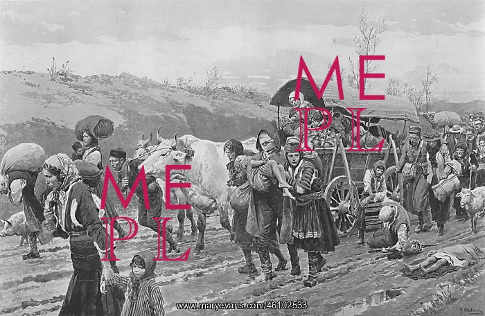 : Flight of Serbian refugees by Matania : Flight of Serbian refugees by Matania