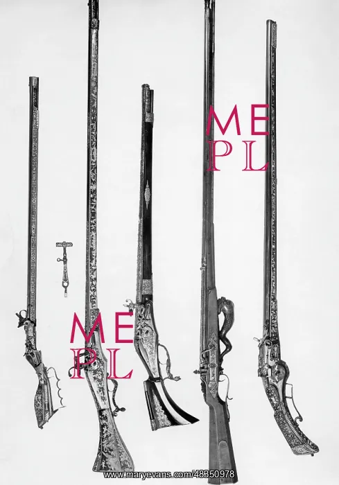: Flintlock rifles at an exhibition, 1937 : Flintlock rifles at an exhibition, 1937