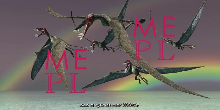 : A flock of Dorygnathus pterosaur reptiles fly : A flock of Dorygnathus pterosaur reptiles fly