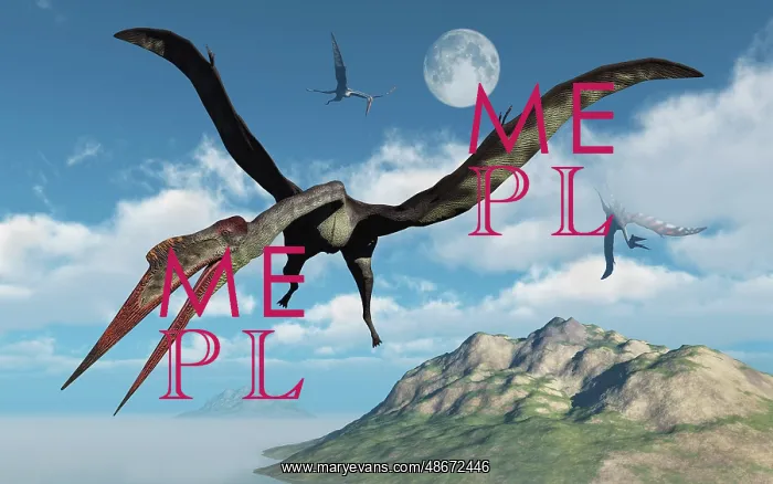 : A flock of large Quetzalcoatlus flying over a : A flock of large Quetzalcoatlus flying over a
