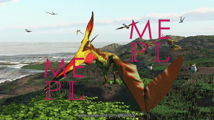 : A flock of Pteranodon longiceps pterosaurs on : A flock of Pteranodon longiceps pterosaurs on