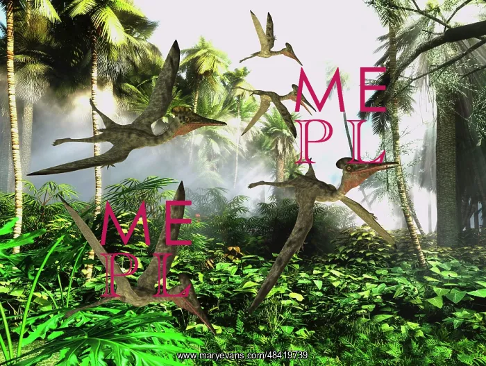 : A flock of Pterodactylus reptiles fly over the jungle ? : A flock of Pterodactylus reptiles fly over the jungle ?