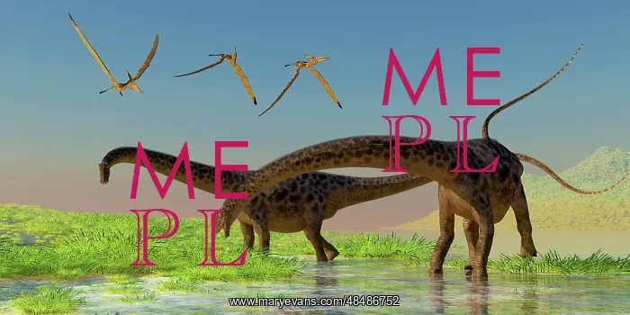 : A flock of Pterosaur birds fly over two Diplodocus dinosaurs : A flock of Pterosaur birds fly over two Diplodocus dinosaurs