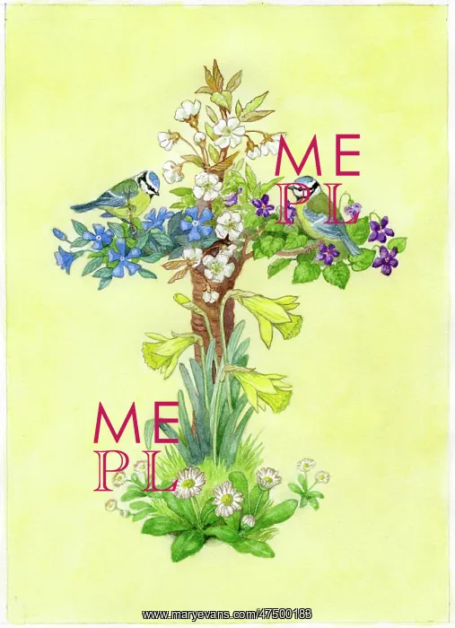 : Floral Cross with two Bluetits : Floral Cross with two Bluetits