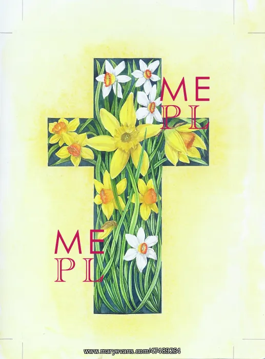 : Floral Easter cross of daffodils and narcissi : Floral Easter cross of daffodils and narcissi