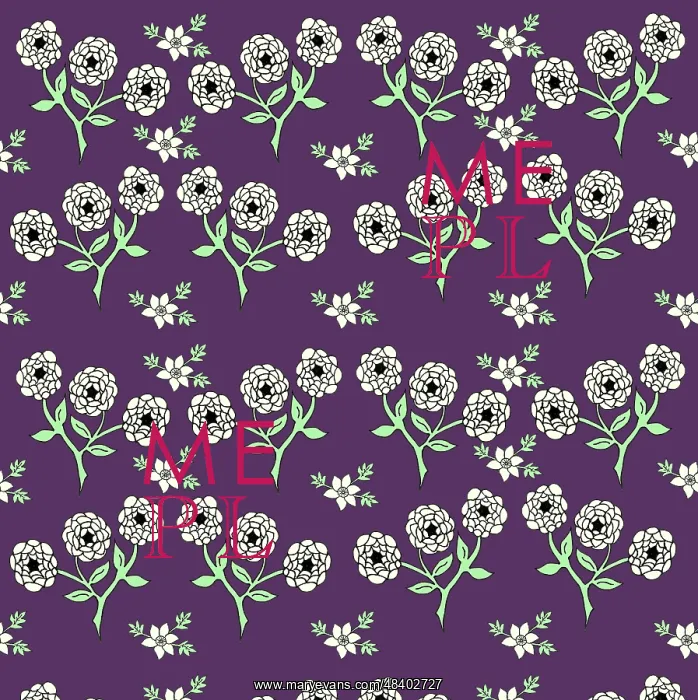  : Floral pattern with white flowers on a purple background