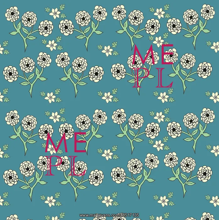  : Floral pattern with white flowers on a teal background