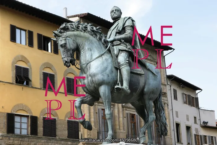 : Florence. Low angle view of bronze equestrian statue of Cosimo I de Medici : Florence. Low angle view of bronze equestrian statue of Cosimo I de Medici