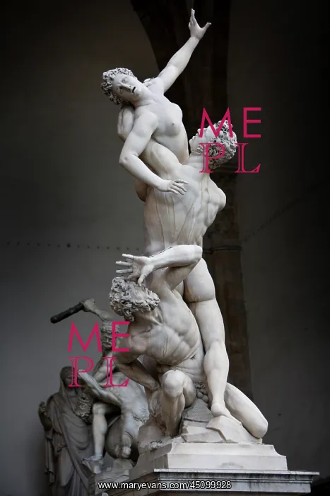 : Florence. Low angle view of The Rape of the Sabine Women : Florence. Low angle view of The Rape of the Sabine Women