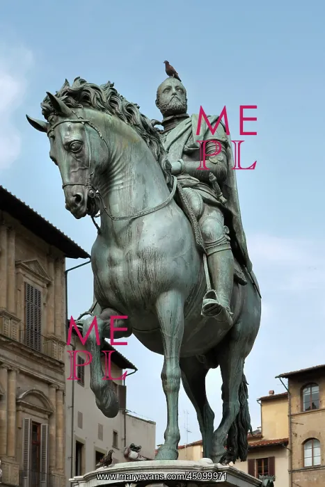 : Florence. Low angle view of bronze equestrian statue of Cosimo I de Medici : Florence. Low angle view of bronze equestrian statue of Cosimo I de Medici