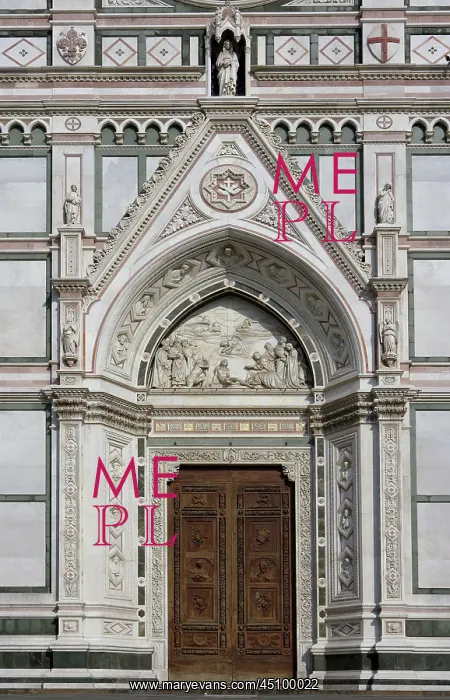 : Florence. Detail of main door, Basilica di Santa Croce, : Florence. Detail of main door, Basilica di Santa Croce,
