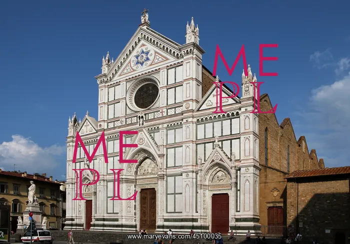 : Florence. Oblique view of the facade, Basilica di Santa Croce, : Florence. Oblique view of the facade, Basilica di Santa Croce,