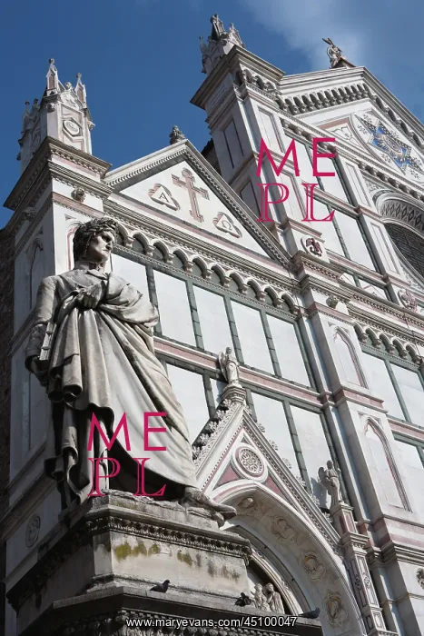 : Florence. Low angle view of statue of Dante, 1865 : Florence. Low angle view of statue of Dante, 1865