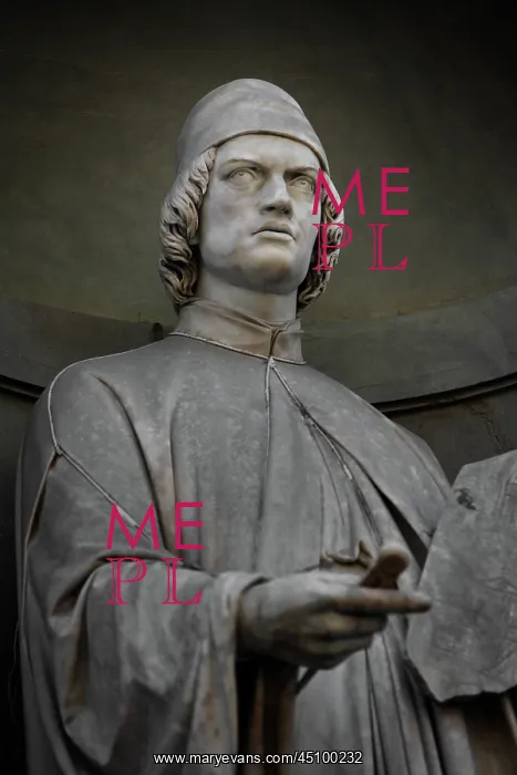 : Florence. Detail of statue of Leon Battista Alberti : Florence. Detail of statue of Leon Battista Alberti