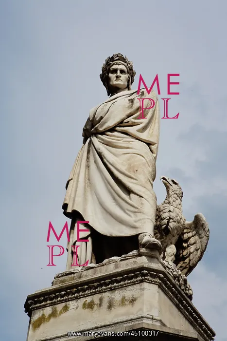: Florence. Low angle view of statue of Dante, 1865 : Florence. Low angle view of statue of Dante, 1865
