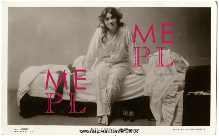 : Florence Ward in silk pyjamas 1908 : Florence Ward in silk pyjamas 1908