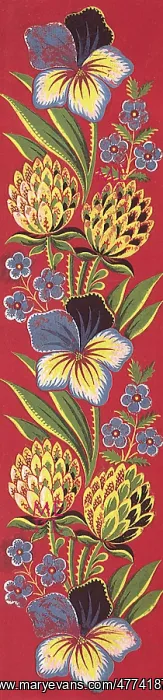  : Flower and Stems Floral Pattern on Red Background