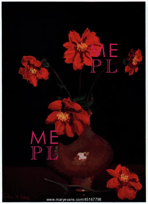 : Flowers. A still-life painting of a vase of red Dahlias : Flowers. A still-life painting of a vase of red Dahlias