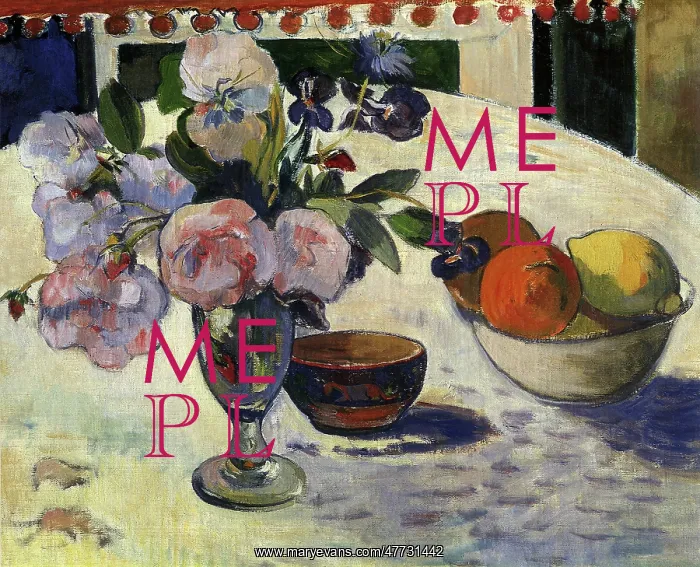 : Flowers and a Bowl of Fruit on a Table, by Gauguin : Flowers and a Bowl of Fruit on a Table, by Gauguin