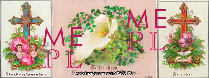 : Flowers, cherubs and crosses on an Easter card : Flowers, cherubs and crosses on an Easter card